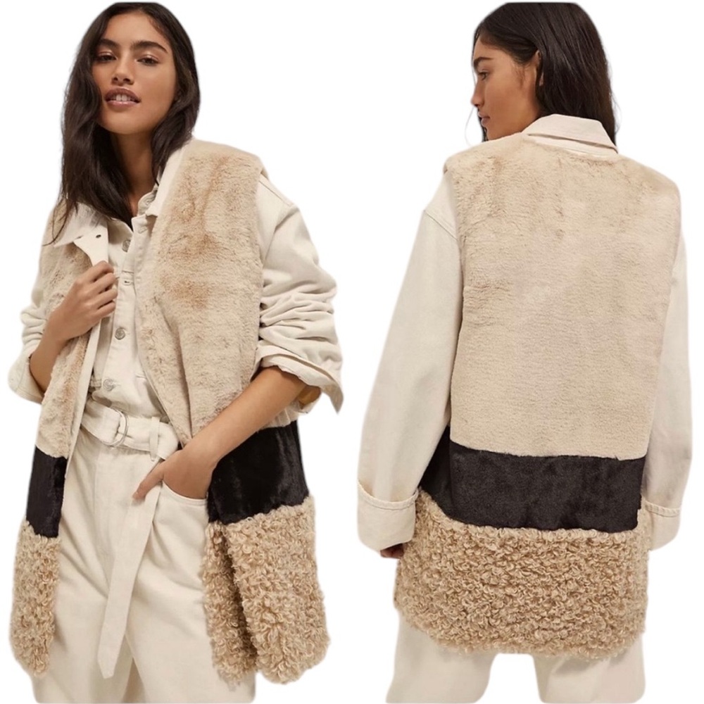 Faux Fur Vest Longline Cozy Mixed Media Size Medium Street Style Bohemian 70s